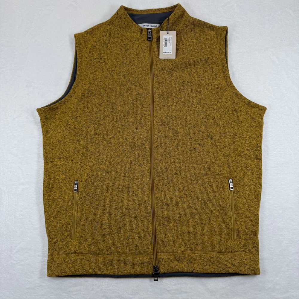 Peter Millar Vest Size L 100 Percent Recycled Polyester Zip Front Yellow Heather